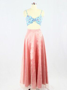 Vintage 90's LORI ANN Pink Glitter Embellished Organza A-Line Maxi Skirt, Size 6